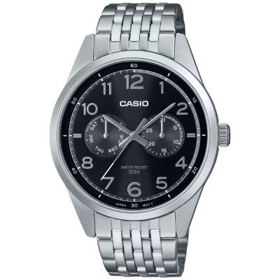 CASIO MTP-E340D-1A Men's Stainless Steel Watch with Black Dial - Classic & Stylish Timepiece
