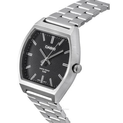 CASIO MTP-B140D-1AVDF Men's Stainless Steel Watch - Black Dial, Date Function, and Water-Resistant