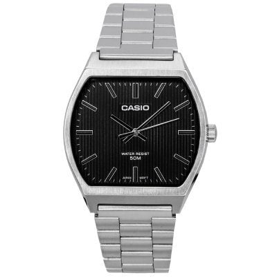 CASIO MTP-B140D-1AVDF Men's Stainless Steel Watch - Black Dial, Date Function, and Water-Resistant