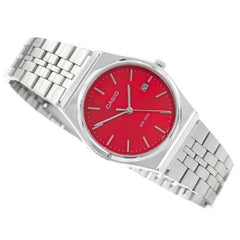 CASIO MTP-B145D-4A2VDF Men's Analog Watch - Red Dial, Stainless Steel Bracelet