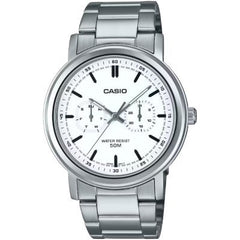 CASIO MTP-E335D-7E Men's Stainless Steel Watch with White Dial – Elegant, Durable, and Water-Resistant