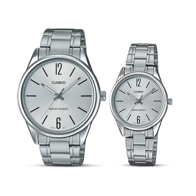 Casio MTP/LTP-V005D-7B Couple Watches – Stainless Steel White Dial Matching Set