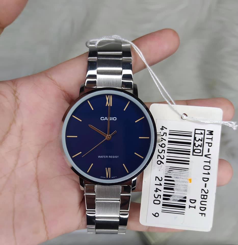 Casio Couple Watches MTP/LTP-VT01D-2BUDF  Stainless Steel Blue Dial His & Hers Watch Set