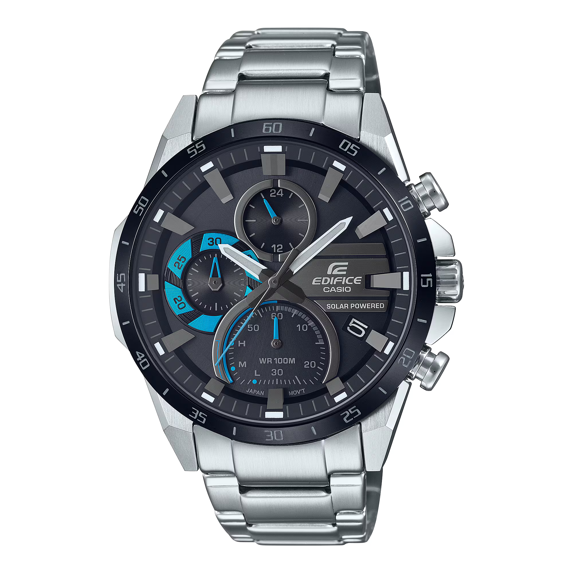 Casio EQS-940DB-1B Edifice Solar Chronograph Stainless Steel Men’s Watch – Black Dial, 100M Water Resistant