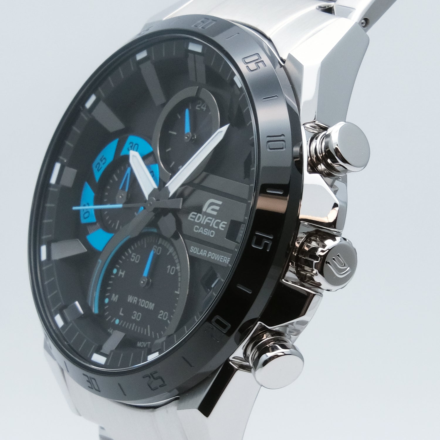 Casio EQS-940DB-1B Edifice Solar Chronograph Stainless Steel Men’s Watch – Black Dial, 100M Water Resistant