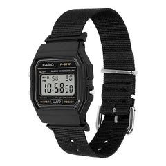 CASIO F-91WF-1A DIGITAL WATCH – BLACK DIAL, RECYCLED FABRIC STRAP