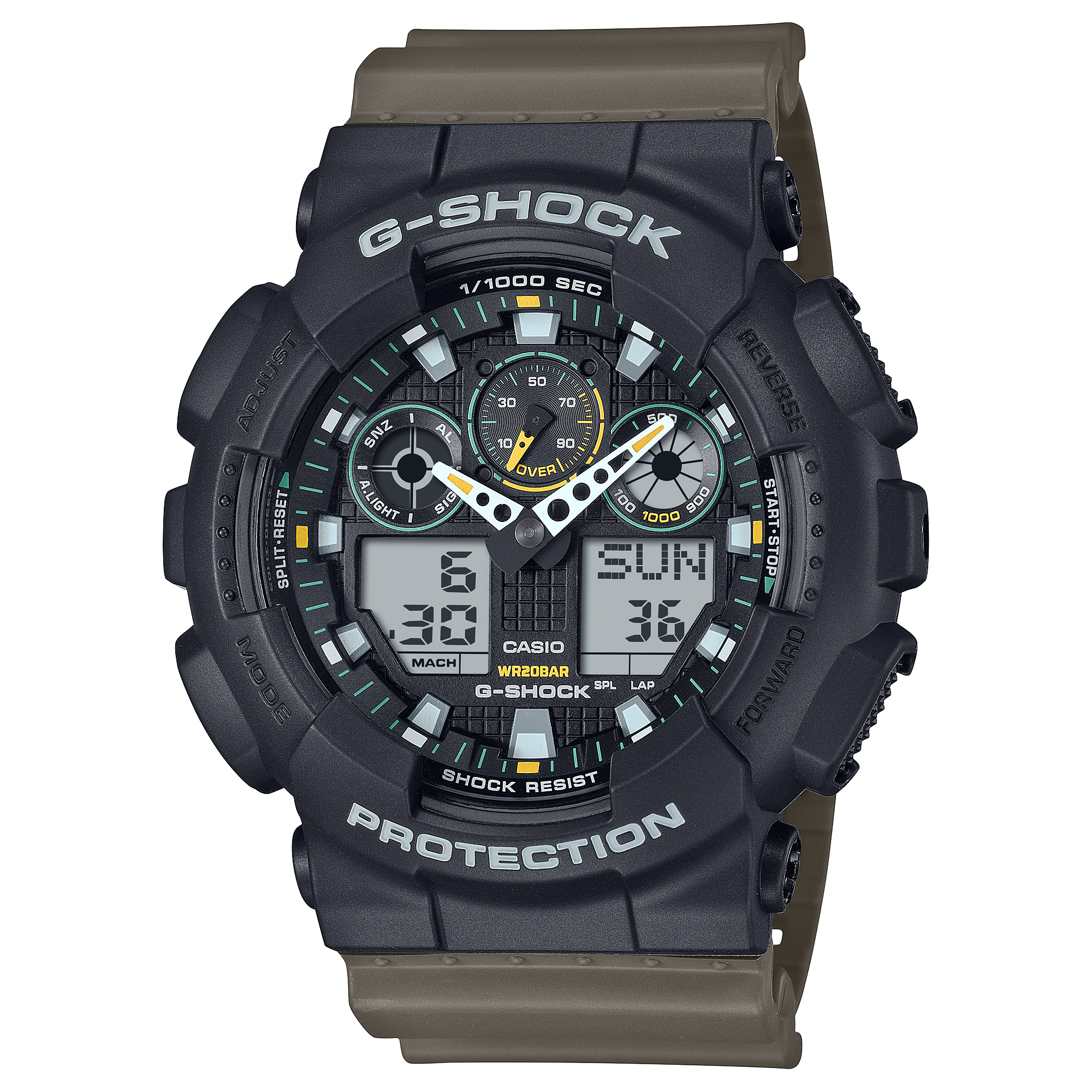 Casio G-SHOCK GA-100TU-1A3 – Tactical Black Analog-Digital Watch (Neon Green Accents)