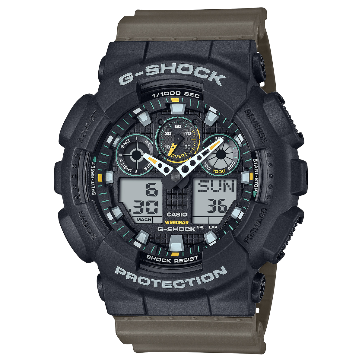 Casio G-SHOCK GA-100TU-1A3 – Tactical Black Analog-Digital Watch (Neon Green Accents)
