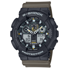 Casio G-SHOCK GA-100TU-1A3 – Tactical Black Analog-Digital Watch (Neon Green Accents)