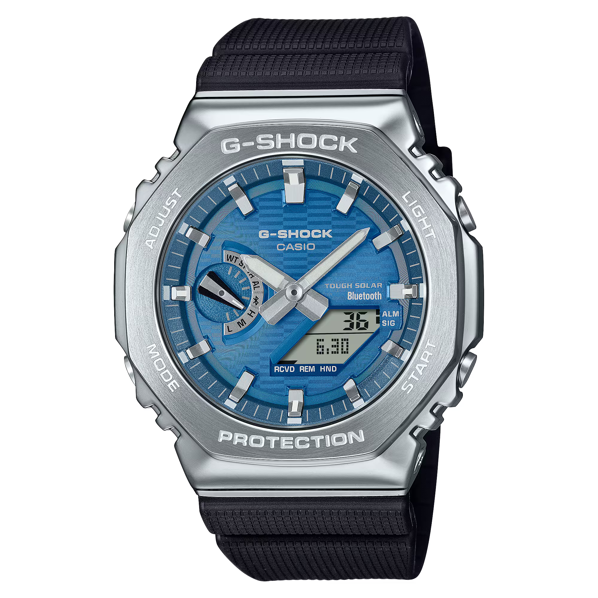 Casio G-SHOCK GBM-2100A-2B Men’s Analog-Digital Watch with Bluetooth & Metal Bezel (Blue)