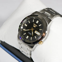Seiko SNKK17K1 Automatic Men’s Watch – Black Dial, Stainless Steel, Day-Date