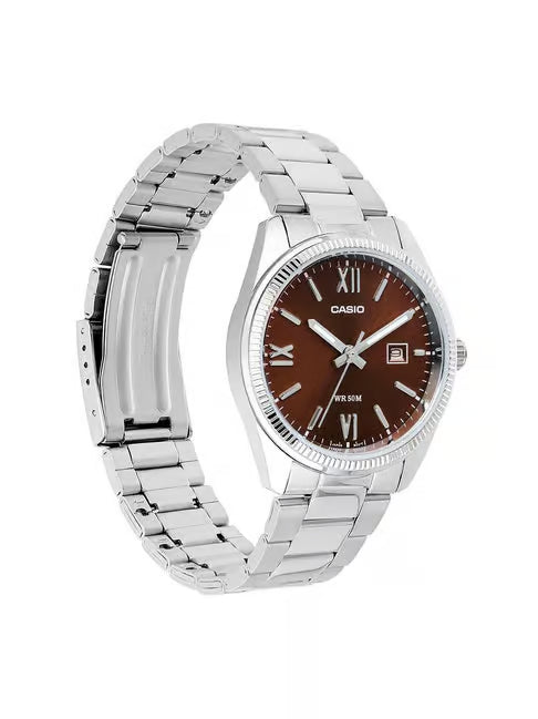 Casio MTP/LTP-1302DD-5AVDF Couple Watches – Brown Dial with Silver Stainless Steel Band