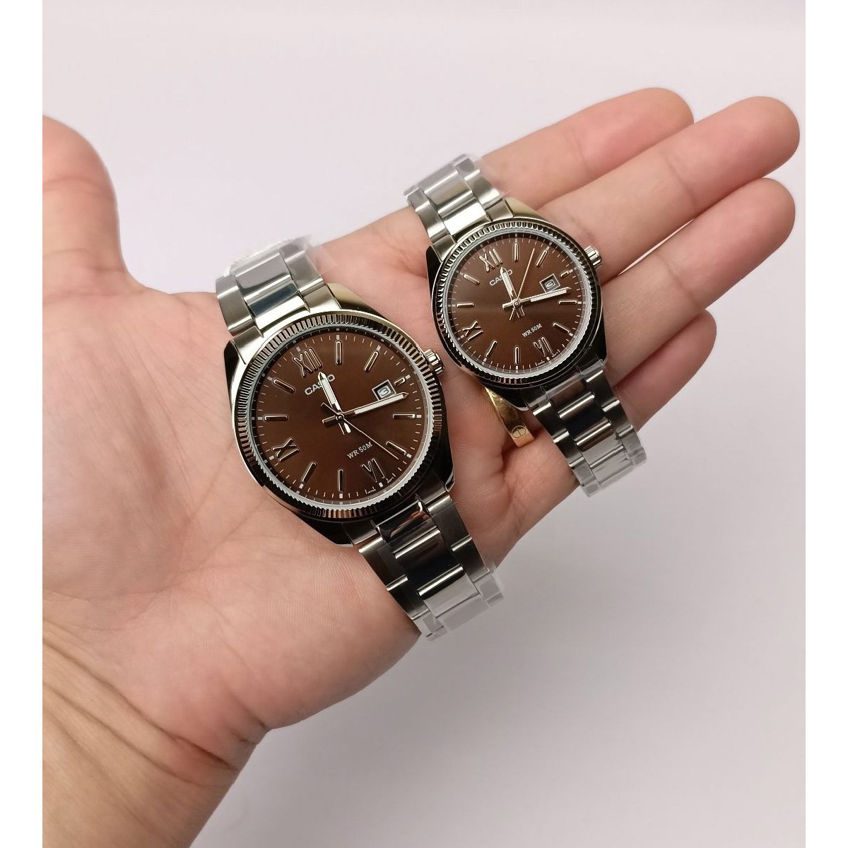 Casio MTP/LTP-1302DD-5AVDF Couple Watches – Brown Dial with Silver Stainless Steel Band