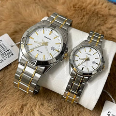 Casio MTP/LTP-1308SG-7AB Couple Watches – White Dial with Gold Stainless Steel Band