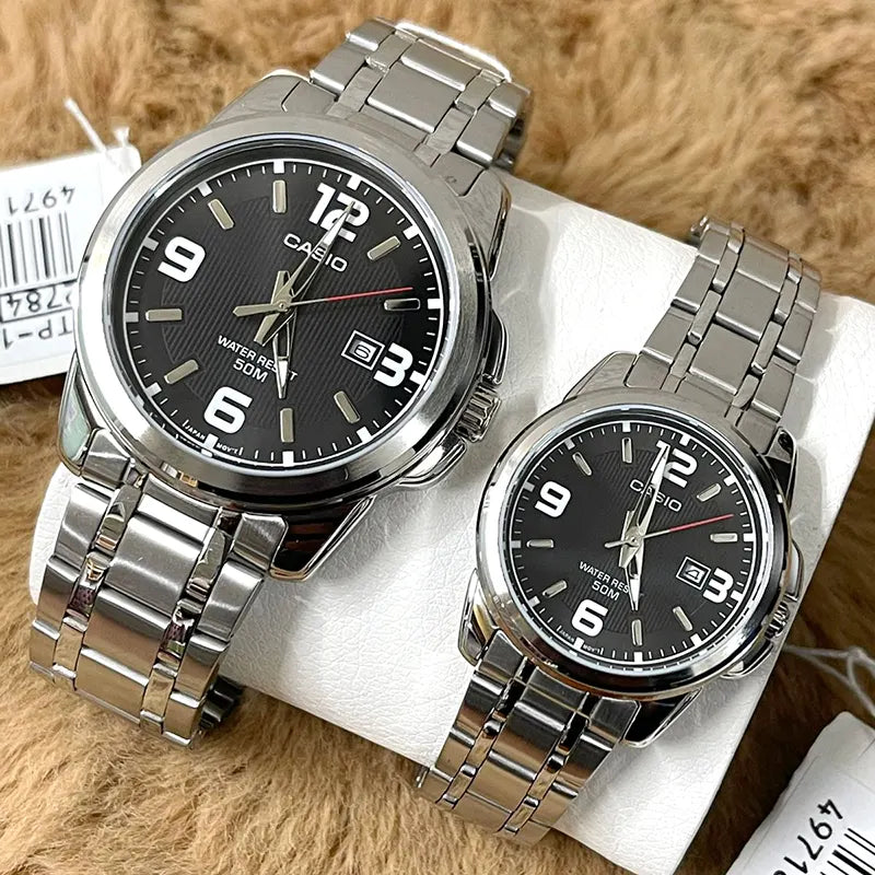 Casio MTP/LTP-1314D-1AV Couple Watches – Stainless Steel Black Dial Matching Set