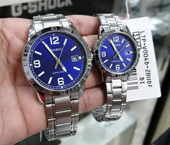 Casio MTP/LTP-V004D-2B Couple Watches – Blue Dial with Silver Stainless Steel Band