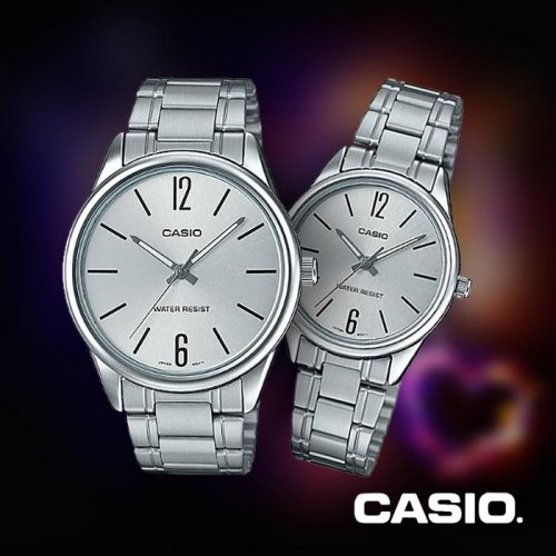 Casio MTP/LTP-V005D-7B Couple Watches – Stainless Steel White Dial Matching Set