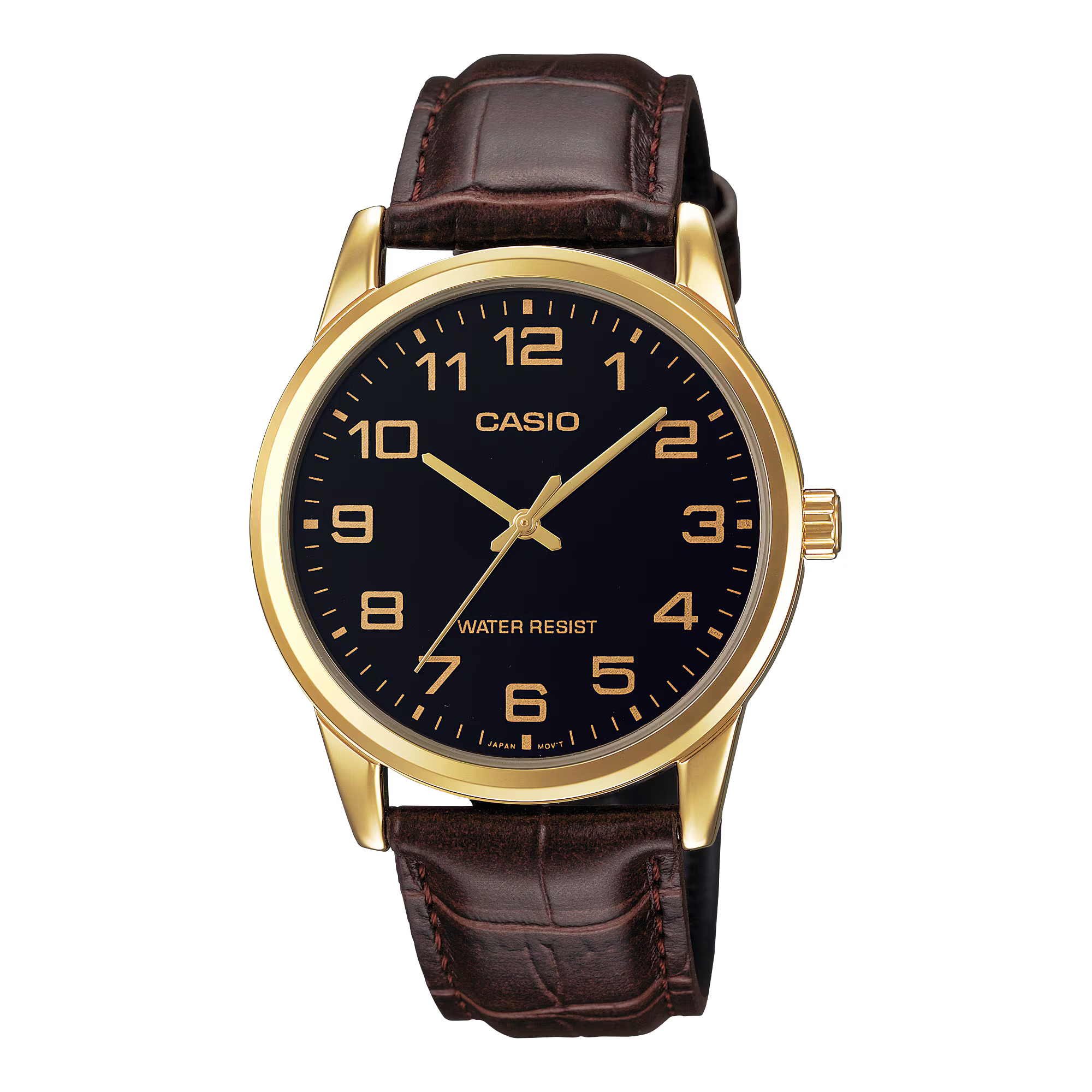 Casio MTP/LTP-V001GL-1BUDF Couple Watches – Black Dial with Gold Tone Case & Leather Strap