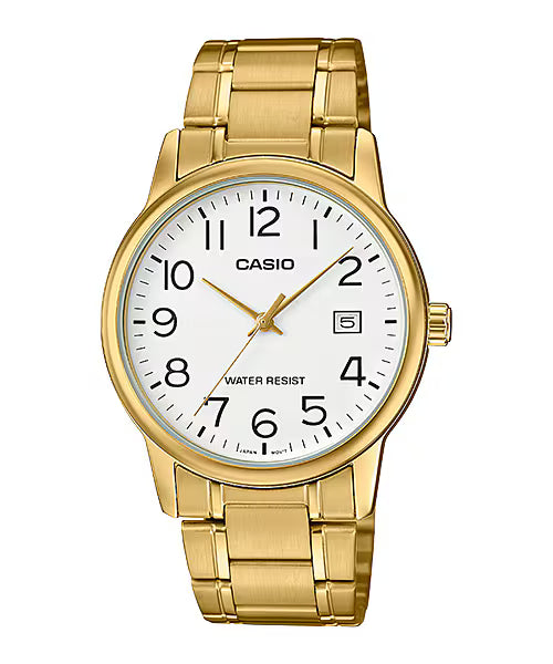 Casio MTP/LTP-V002G-7B2 Couple Watches – White Dial with Gold Tone Stainless Steel Band