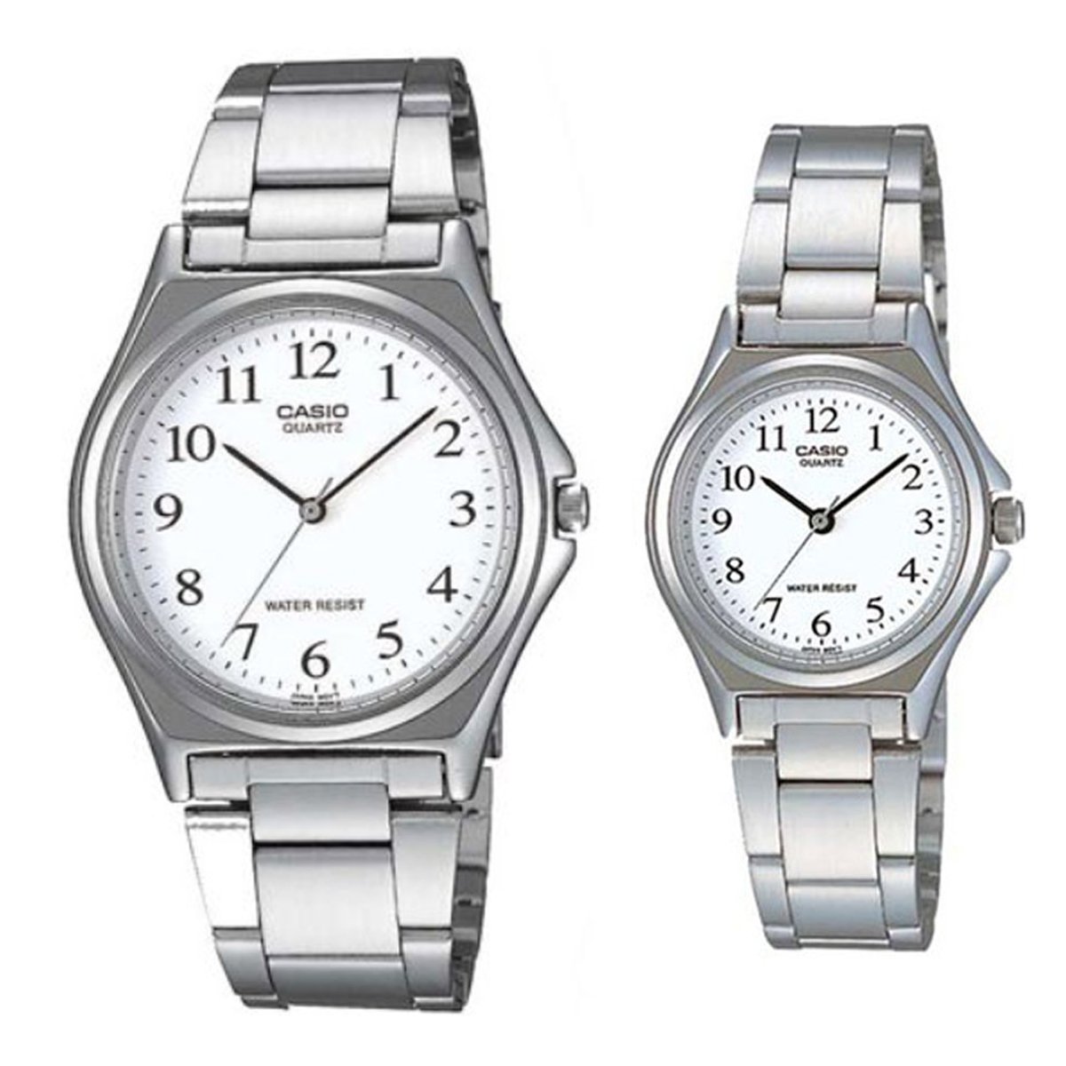 Casio MTP/LTP-1130A-7B Couple Watches – White Dial with Silver Stainless Steel Band