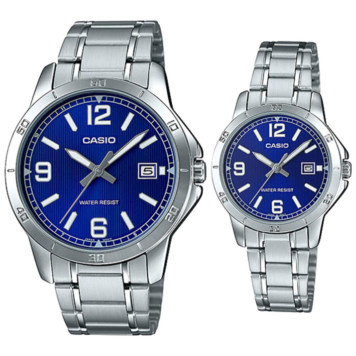 Casio MTP/LTP-V004D-2B Couple Watches – Blue Dial with Silver Stainless Steel Band