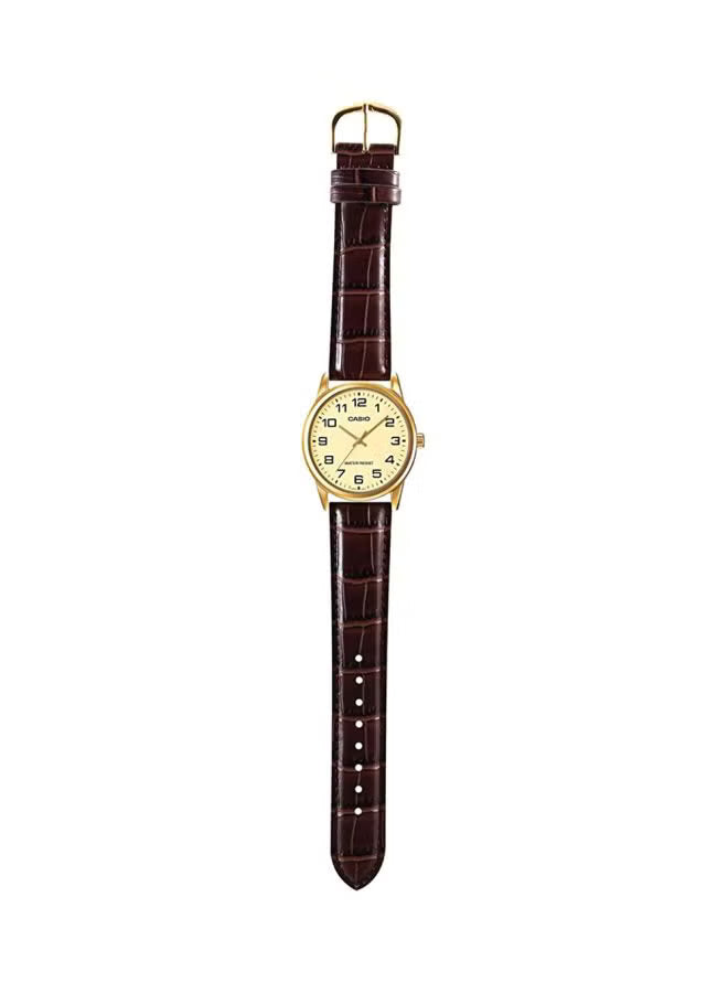 Casio MTP/LTP-V001GL-9BUDF Couple Watches – Gold Dial Leather Strap Matching Set