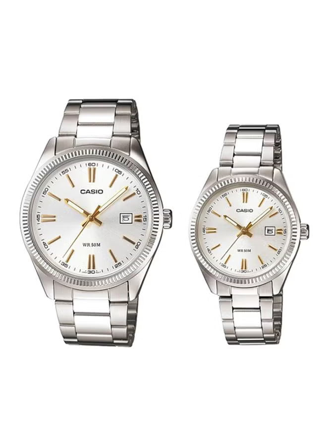Casio MTP/LTP-1302D-7A2 Couple Watches – Silver Dial with Silver Stainless Steel Band