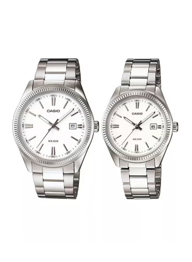 Casio MTP/LTP-1302D-7A1 Couple Watches – White Dial with Silver Stainless Steel Band