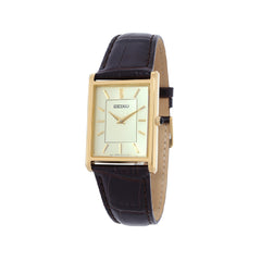 SWR106P1 Classic Gold-Tone Rectangular Watch with Black Leather Strap Men's Watch