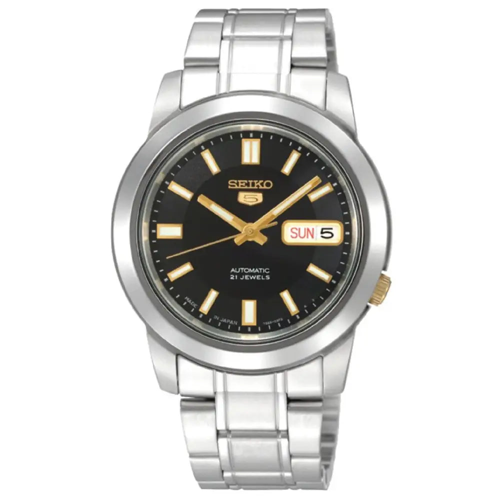 Seiko SNKK17K1 Automatic Men’s Watch – Black Dial, Stainless Steel, Day-Date