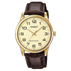 Casio MTP/LTP-V001GL-9BUDF Couple Watches – Gold Dial Leather Strap Matching Set