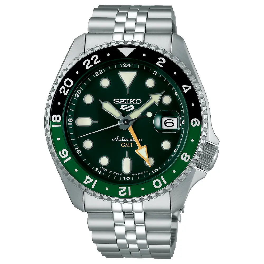 Seiko SSK035J1 Made in Japan GMT Automatic Men’s Watch – Green Dial, Stainless Steel, 24-Hour Bezel