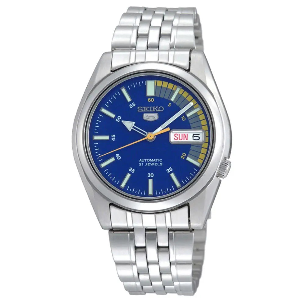 Seiko SNK371K1 Automatic Men’s Watch – Blue Dial, Day-Date, 21 Jewel Movement, Stainless Steel