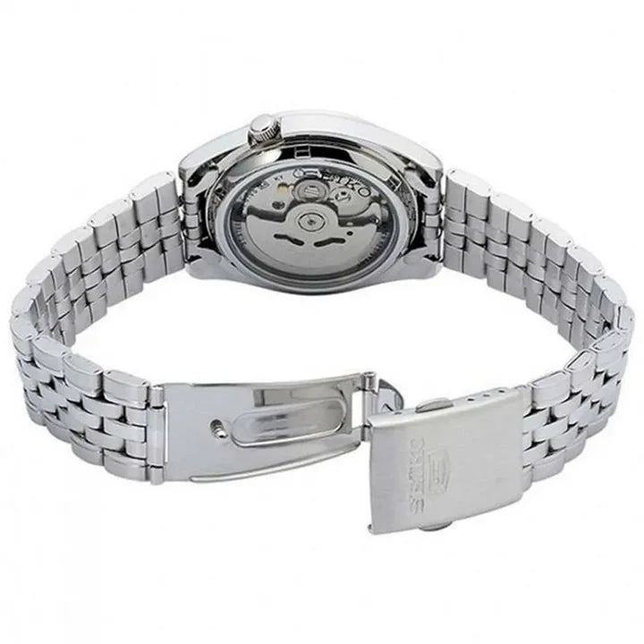 Seiko SNK369K1 Automatic Men’s Watch – White Dial, Day-Date, 21-Jewel Movement, Stainless Steel Bracelet