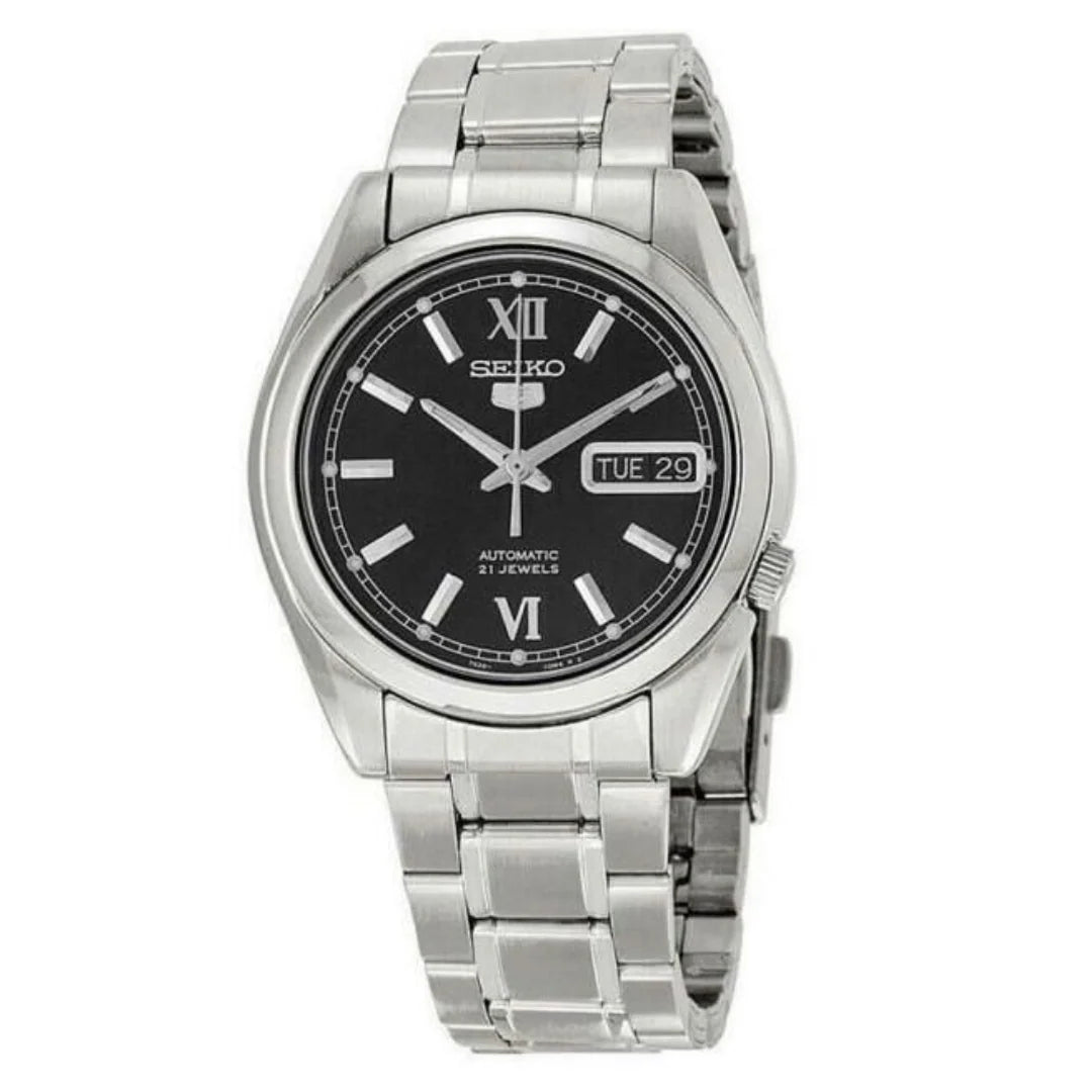 Seiko SNKL55K1 Automatic Men’s Watch – Stainless Steel, Black Dial, Day-Date Display