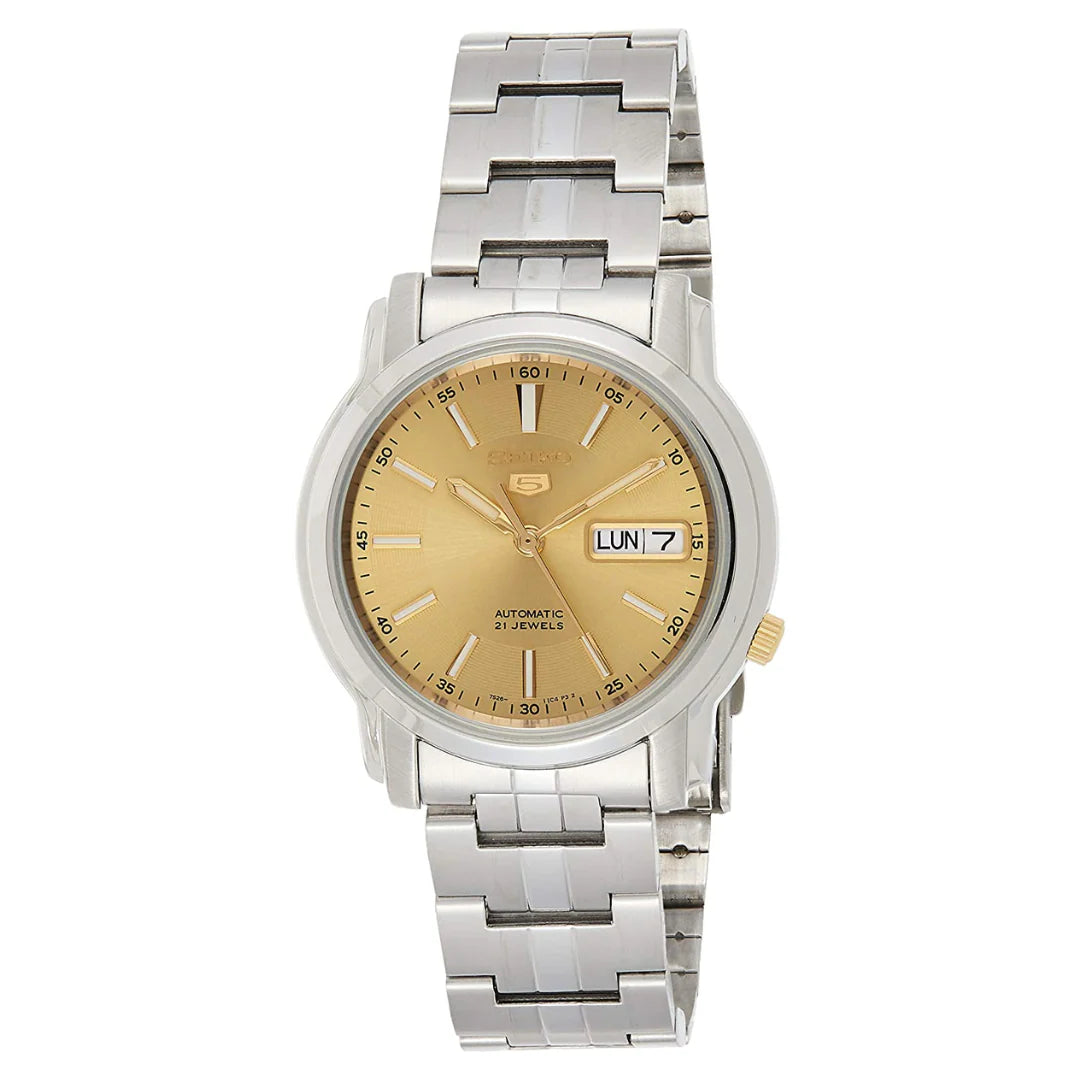 Seiko SNKL81K1 Automatic Men’s Watch – Stainless Steel, Champagne/Golden Dial, Day-Date Display