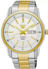 seiko 5 Automatic Men’s Watch SNKM92J1 – White Dial, Stainless Steel Bracelet, Day-Date Display