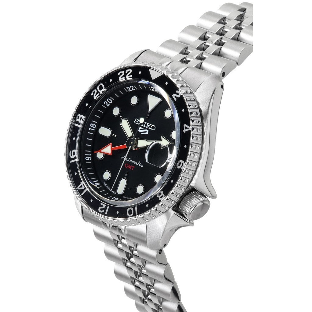 Seiko SSK001J1 Made in Japan GMT Automatic Men’s Watch – Black Dial, Stainless Steel, 24-Hour Bezel