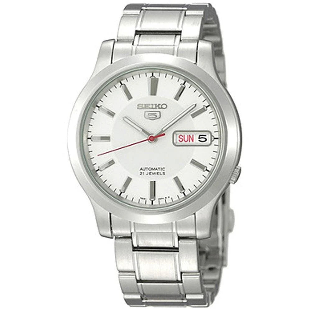 Seiko SNK789K1 Automatic Men’s Watch – White Dial, Stainless Steel, Day-Date