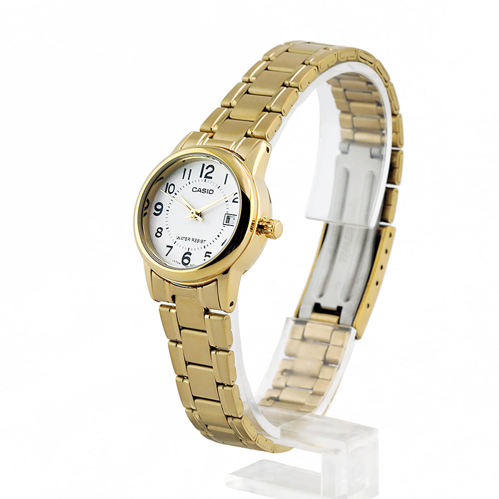 Casio MTP/LTP-V002G-7B2 Couple Watches – White Dial with Gold Tone Stainless Steel Band