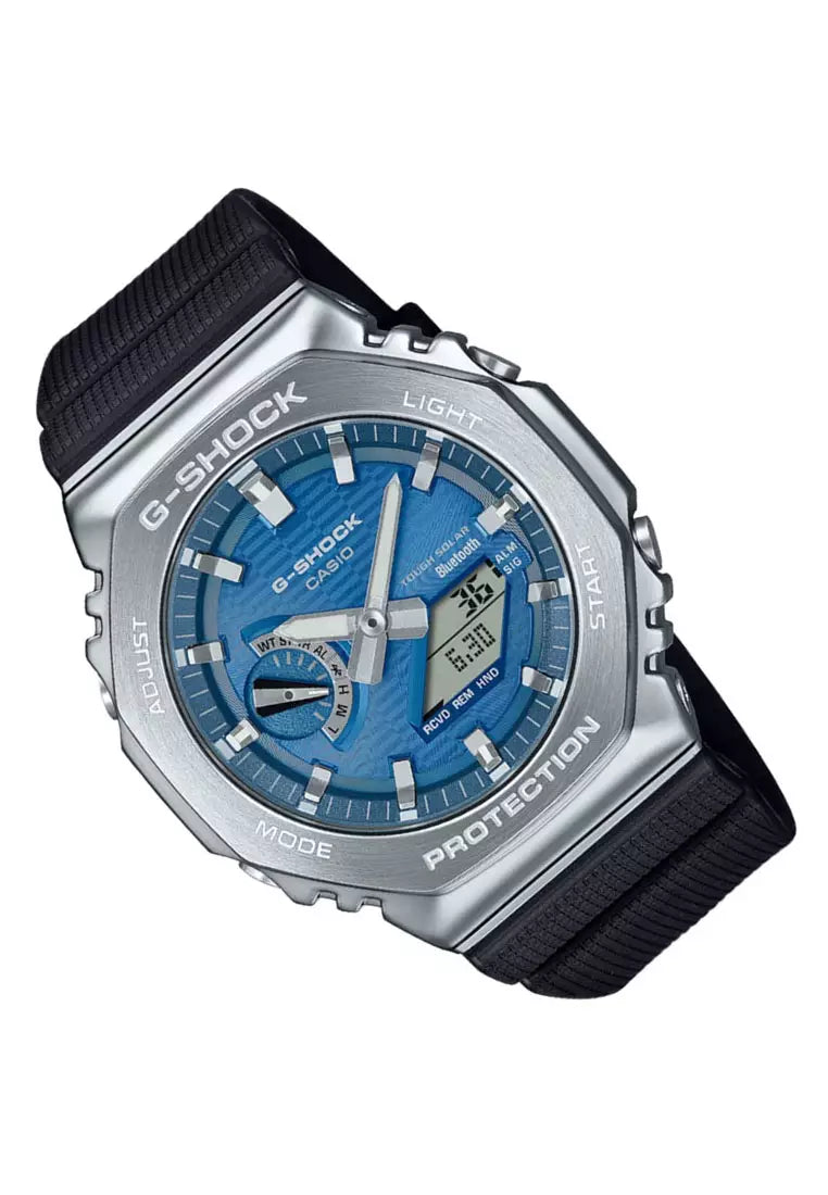 Casio G-SHOCK GBM-2100A-2B Men’s Analog-Digital Watch with Bluetooth & Metal Bezel (Blue)