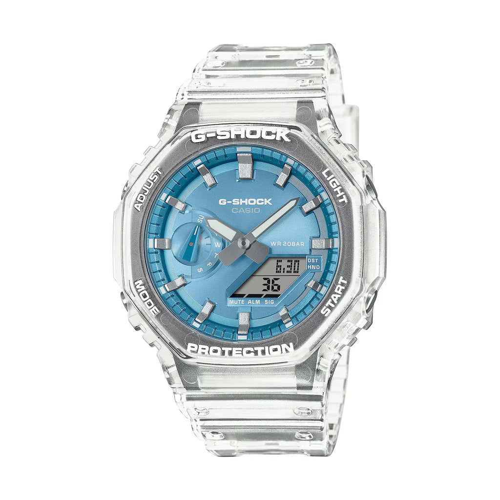 Casio G-SHOCK GA-2100BM-7A2DR – Carbon Core Guard Analog-Digital Watch (White & Blue Camouflage Edition)