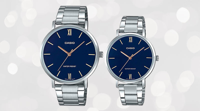 Casio Couple Watches MTP/LTP-VT01D-2BUDF  Stainless Steel Blue Dial His & Hers Watch Set
