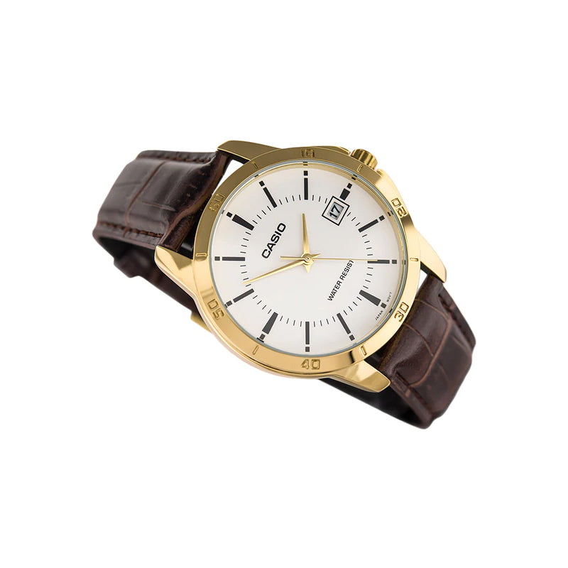 Casio Couple Watch Set MTP/LTP-V004GL-7A – Gold-Tone Case, White Dial, Leather Strap