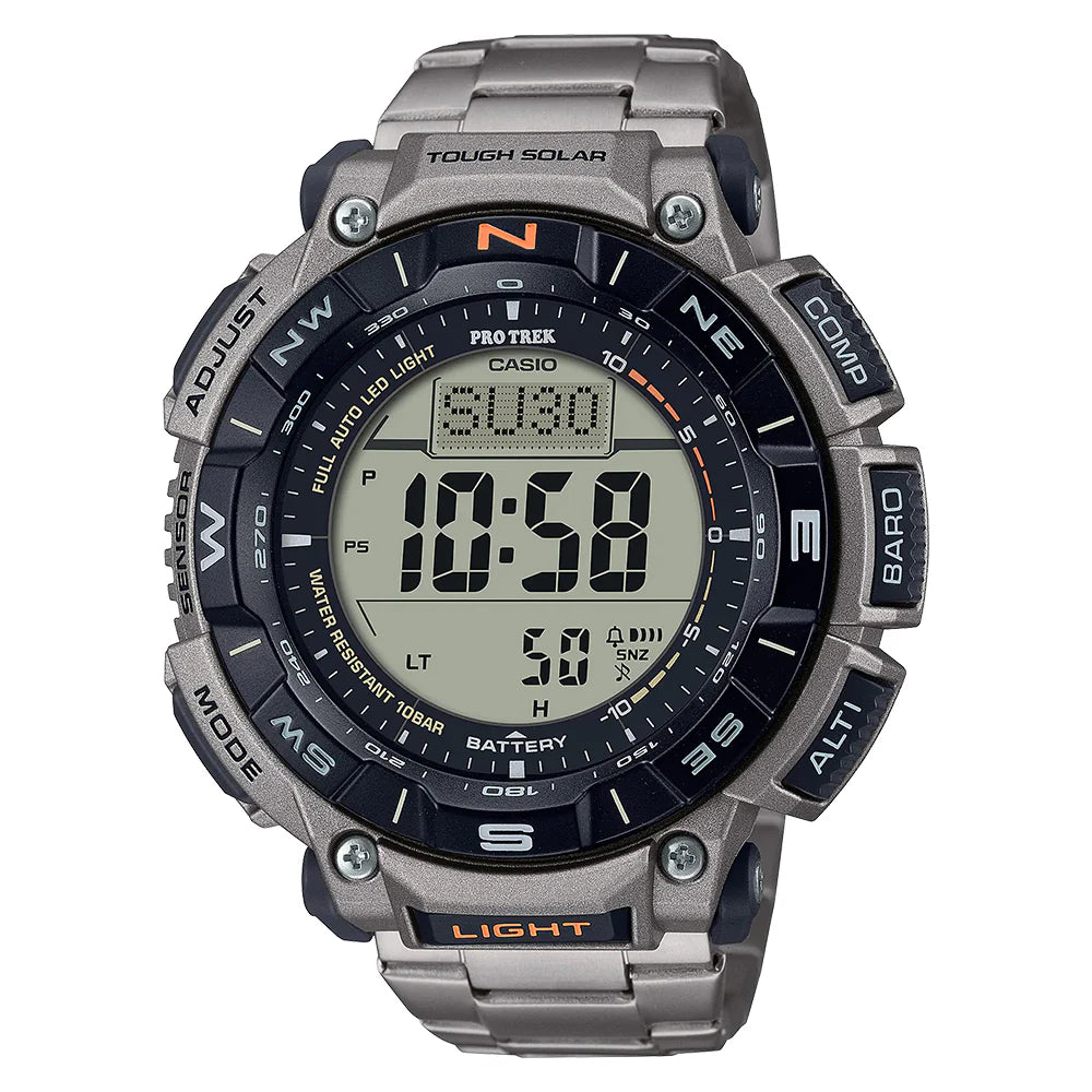 Casio Pro Trek PRG-340T-7DR – Triple Sensor, Tough Solar, Titanium Band Outdoor Watch