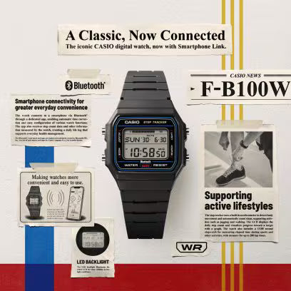 CASIO F-B100W-1ADF MEN'S DIGITAL WATCH – BLACK, BLUETOOTH & STEP TRACKER