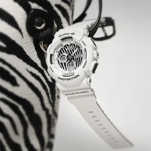 Casio G-Shock BA-120WLP-7A White Leopard Print Analog-Digital Women’s Watch