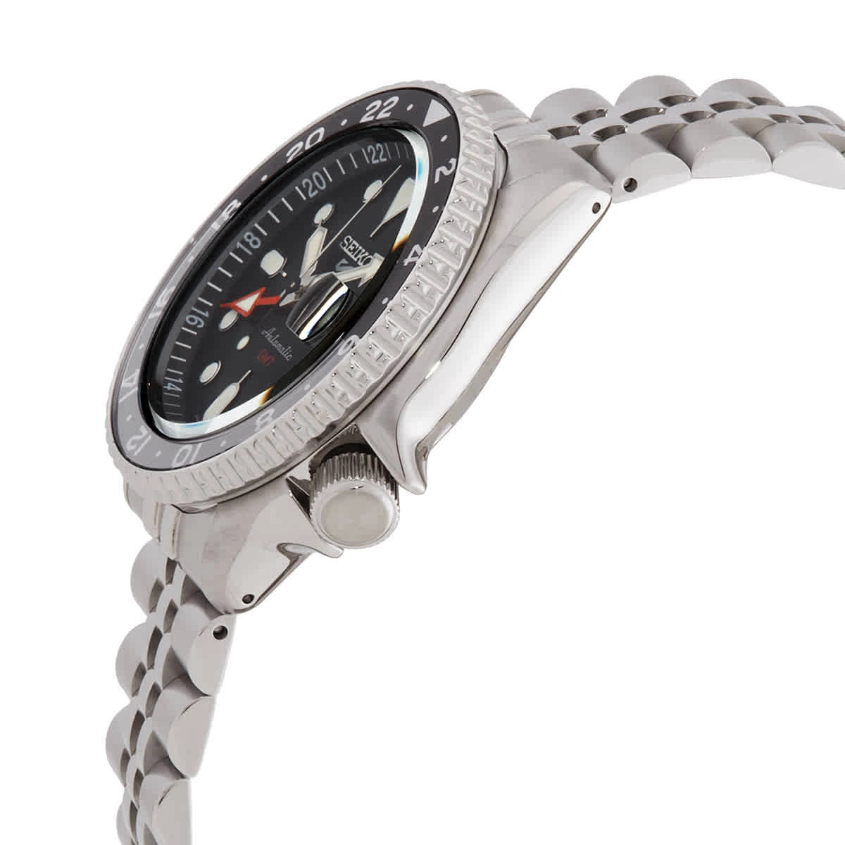 Seiko SSK001K1 GMT Automatic Watch – Black Dial, Stainless Steel, Dual Time Bezel