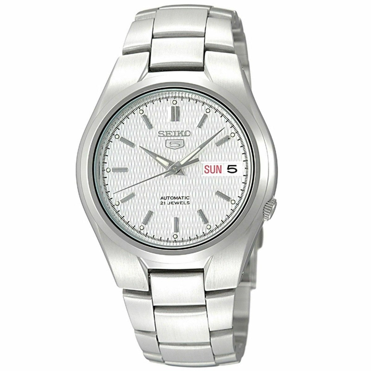 Seiko SNK601K1 Automatic Men’s Watch – White Dial Military Style, Stainless Steel, Day-Date