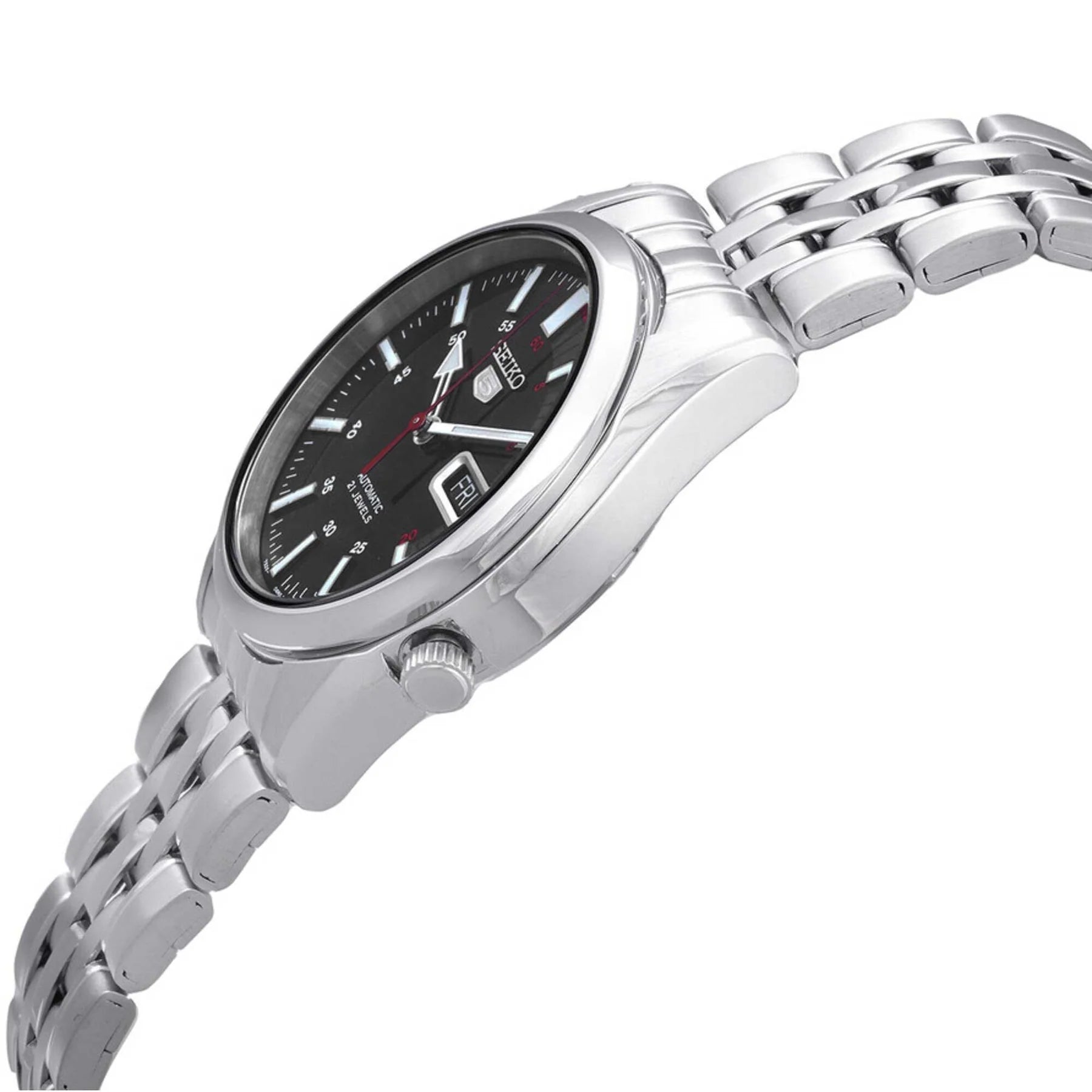 Seiko SNK375K1 Automatic Men’s Watch – Black Dial, Day-Date, Stainless Steel Bracelet